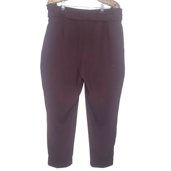 Express Pants Maroon Paperbag Tie Waist Ankle Crop High Rise Work Office 18 Long - Picture 2 of 10
